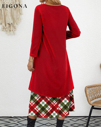 Red fake 2in1 plaid a line velvet dress 2023 f/w 23BF casual dresses christmas Clothes Dresses spring