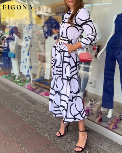 Elegant long dress with geometric print lapels casual dresses spring summer