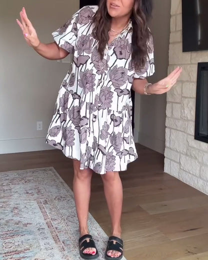 Puff Sleeve Floral Print Casual Dress