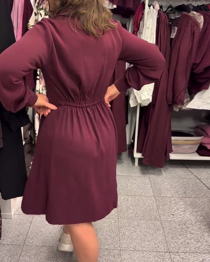 Half-Zip Lapel Swing Dress