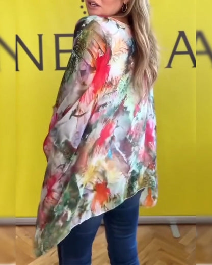 Watercolor Floral Batwing Sleeve Blouse