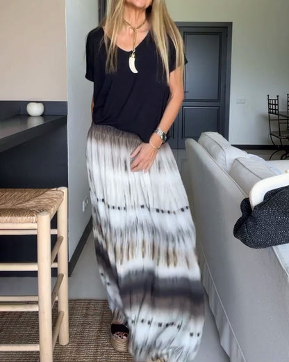 Casual Short Sleeve Comfort Skirt Two-Piece Set