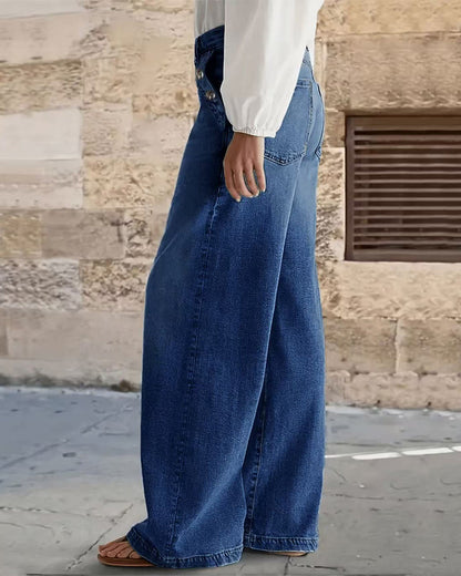 Multi-Button Washed Loose Jeans
