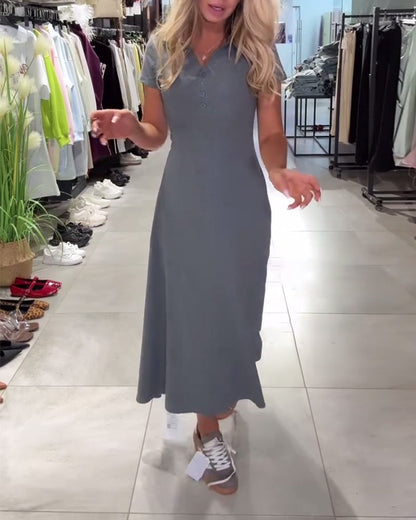 Polo Collar Casual Waist A-Line Dress