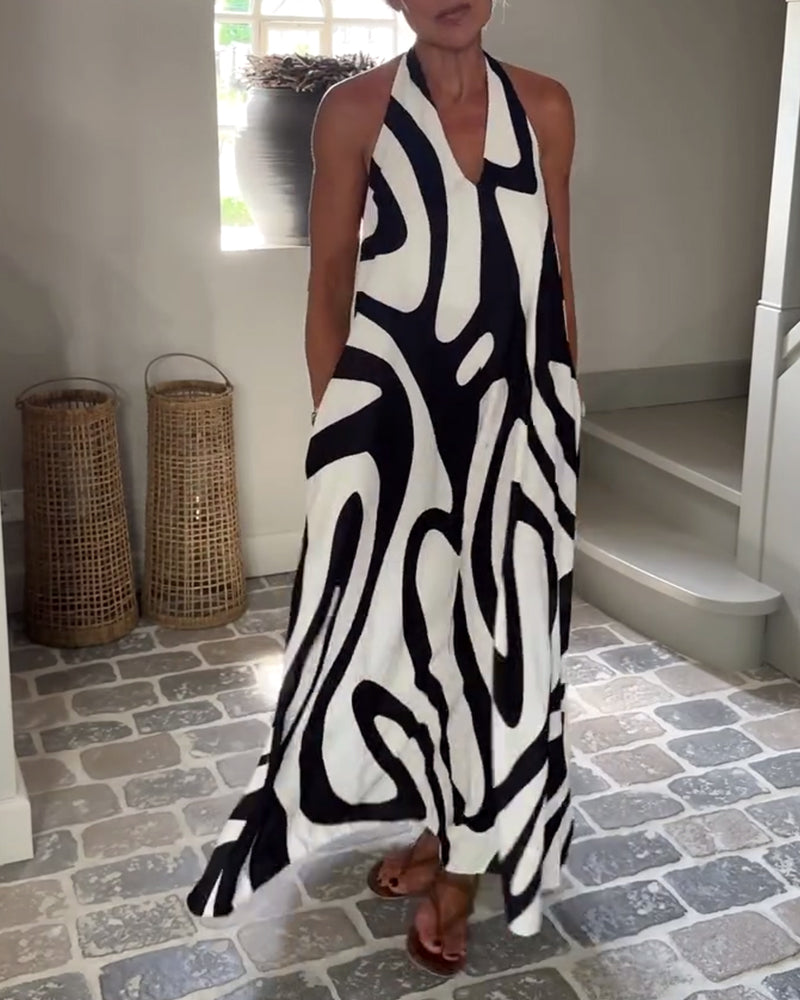 Temperament Halterneck Geometric Long Dress