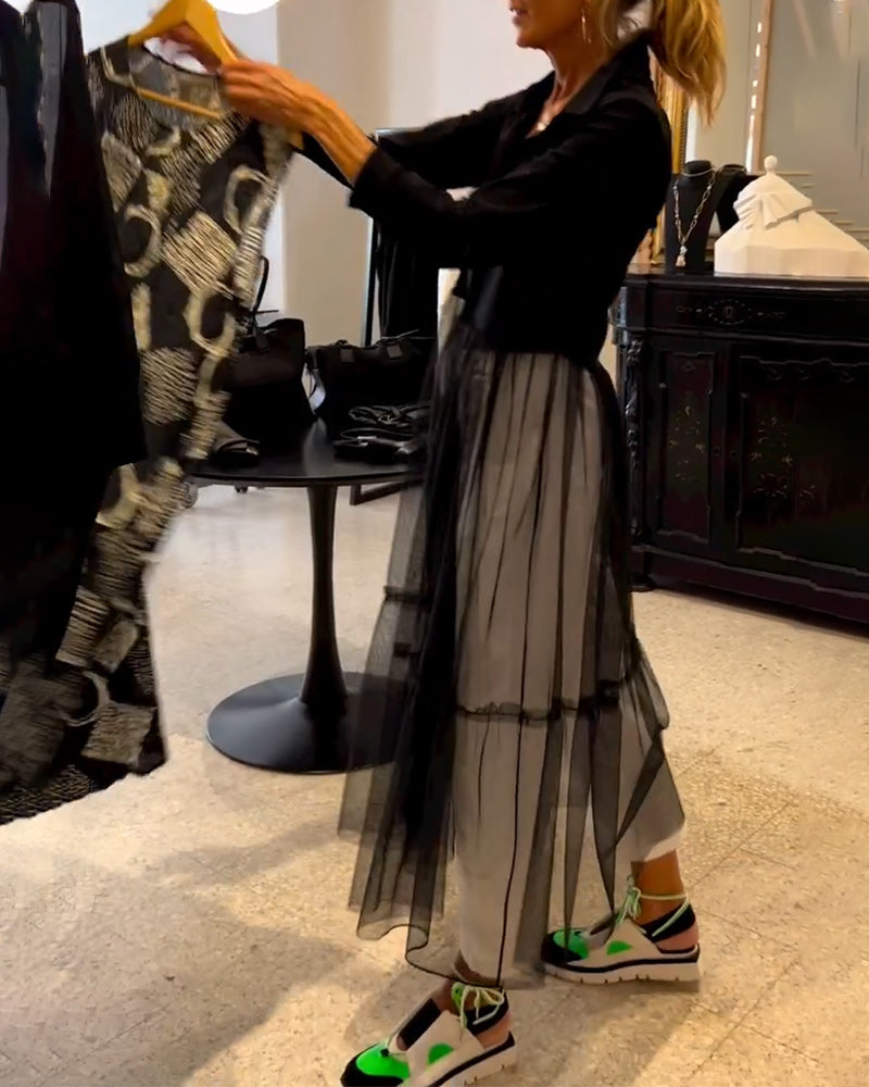 Modisches, fließendes Mesh-Longshirt