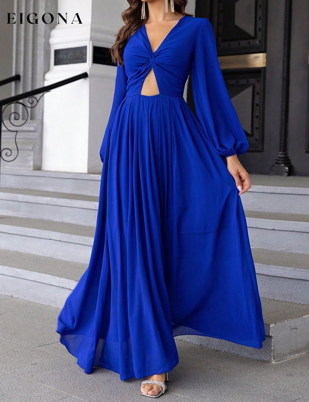 Twist Front Cutout Long Sleeve Maxi Dress clothes evening dress evening dresses formal dress formal dresses long dress long dresses long sleeve dress long sleeve dresses maxi dress Ringing-N Ship From Overseas