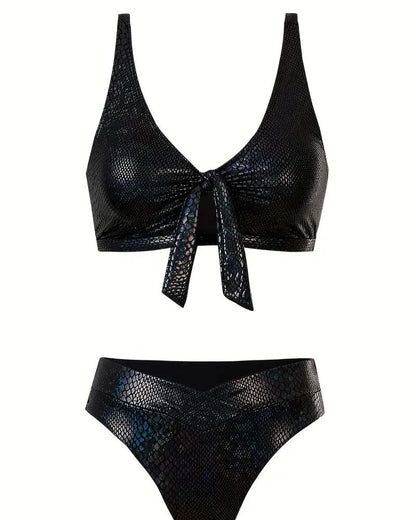 Snake Print Chest Tie High Waist Triangle Bikini
