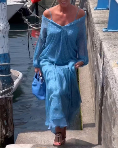 Abito e vestito con stampa a pois e risvolto