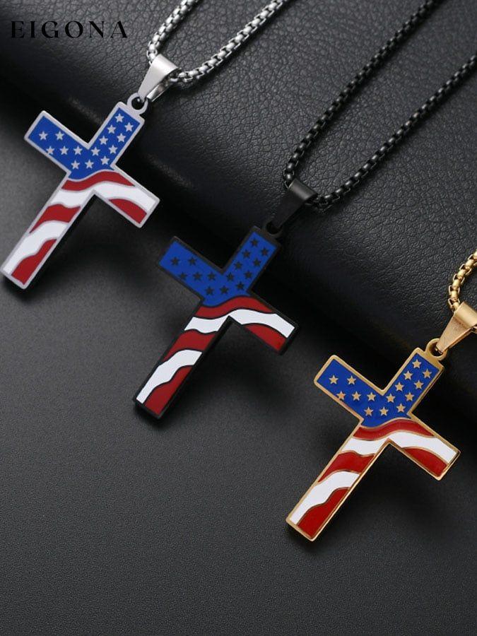 Color Block Flag Cross Necklace clearance sale