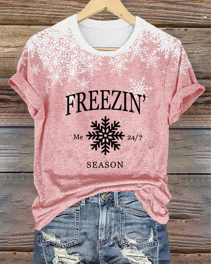 Women's Christmas I'm cold print casual T-shirt 2024 f/w christmas t-shirts women's christmas