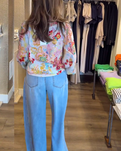 Bluse mit V-Ausschnitt und buntem Blumendruck