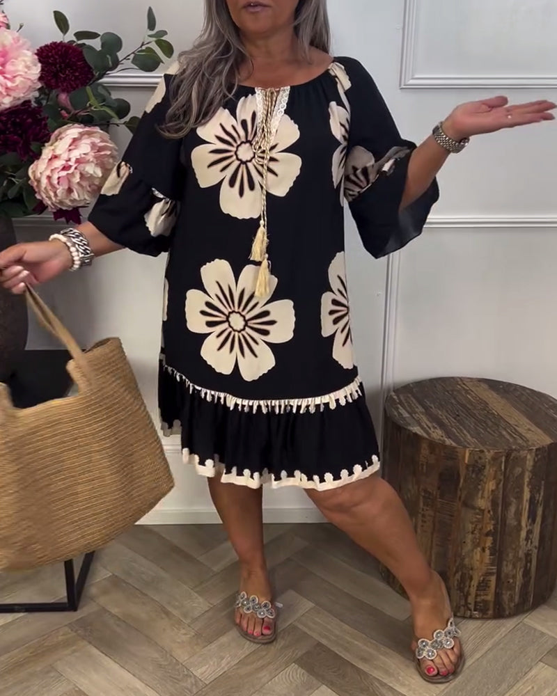 Half-Sleeve Tie Oversized Printed Dress