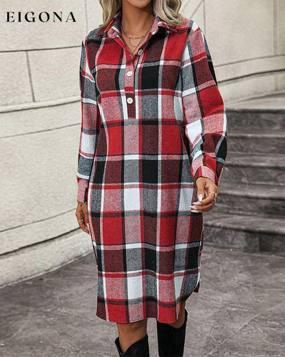 Plaid Lapel Shift Dress Red 2023 f/w 23BF casual dresses Clothes Dresses spring