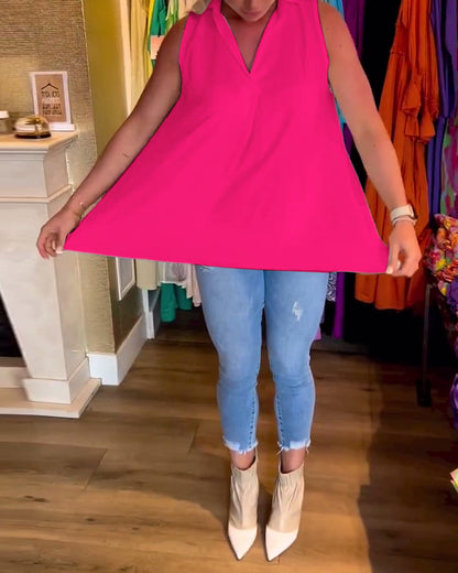 Top arricciato senza maniche con revers