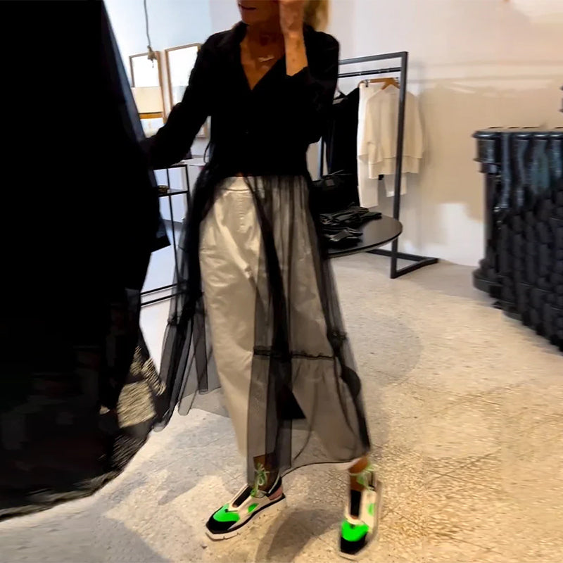 Modisches, fließendes Mesh-Longshirt