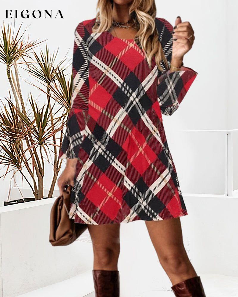 Round Neck Plaid Casual Dress 2023 f/w 23BF casual dresses christmas Clothes Dresses spring