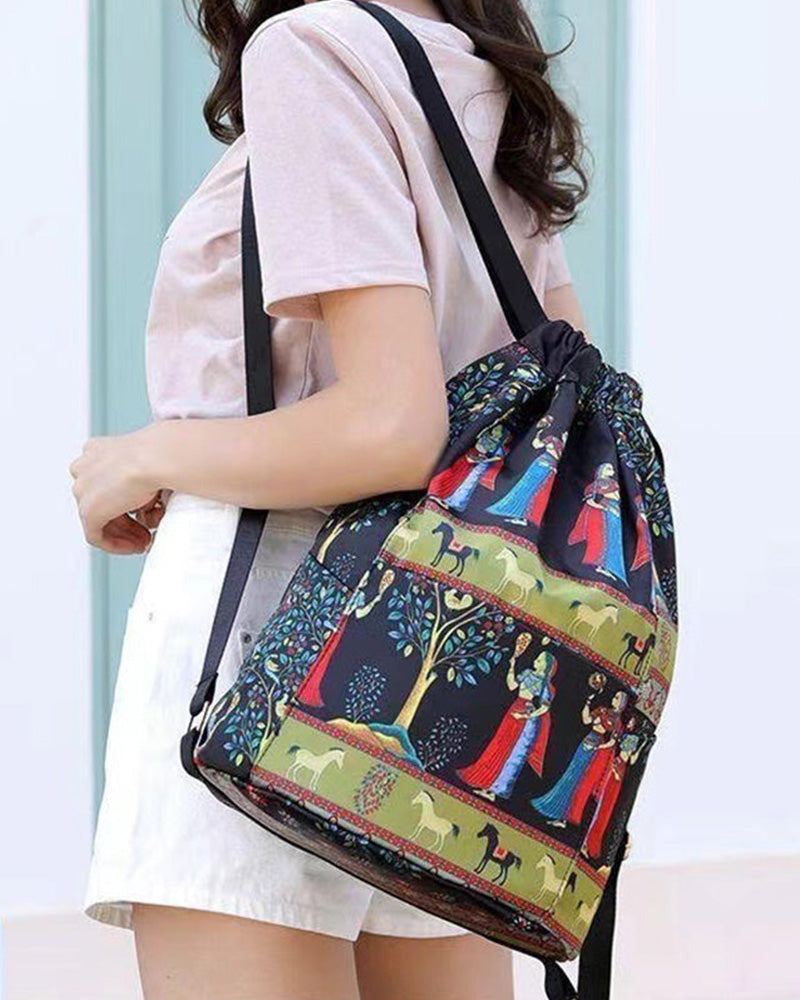 Ethnic style drawstring shoulder bag bags