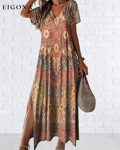 V-neck printed slit dress 23BF Casual Dresses Clothes Dresses SALE Spring Summer