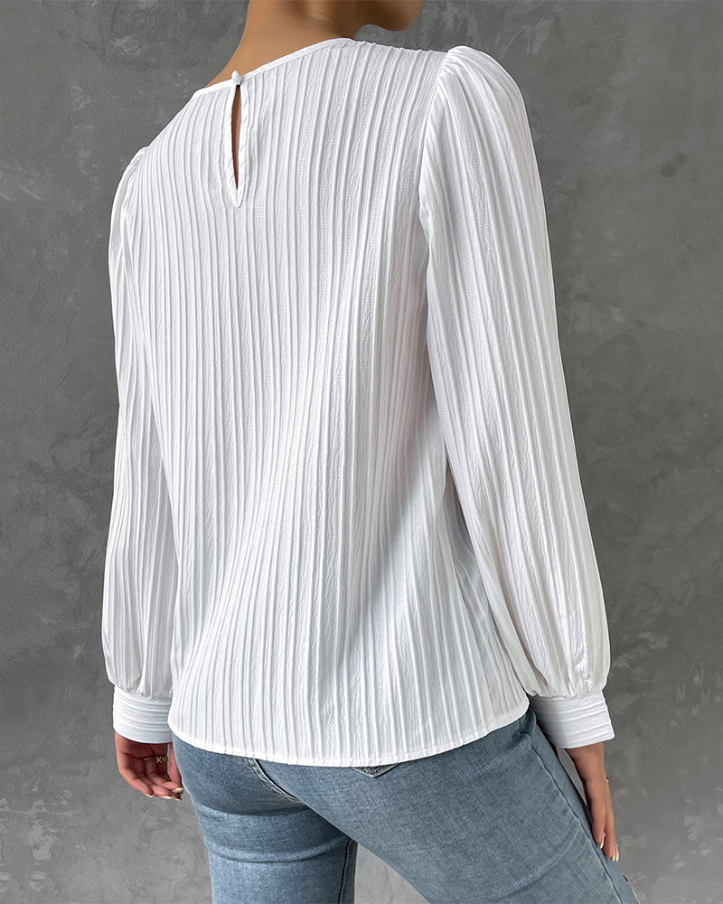 Lantern Sleeve Solid Blouse 23BF Blouses & Shirts Spring Summer