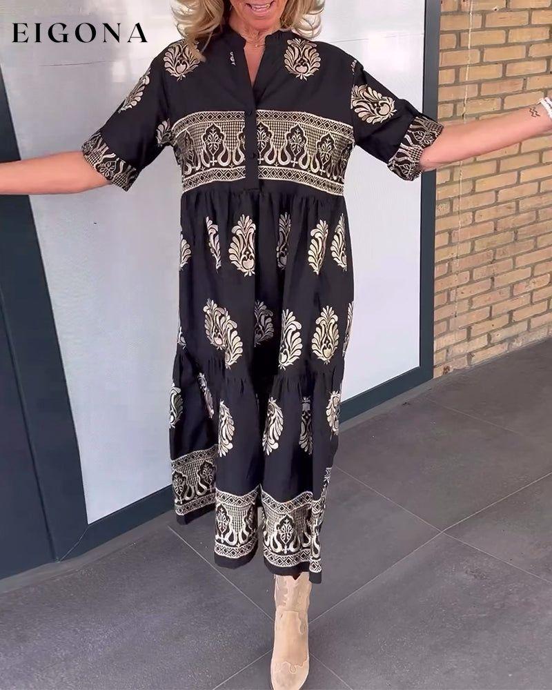 Retro printed V-neck casual long dress casual dresses spring summer