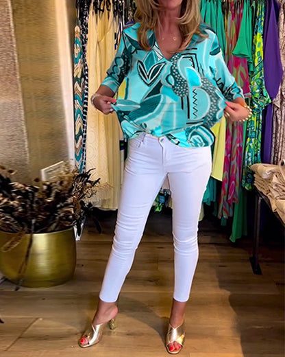 Blusa Estampada Solta Manga Longa