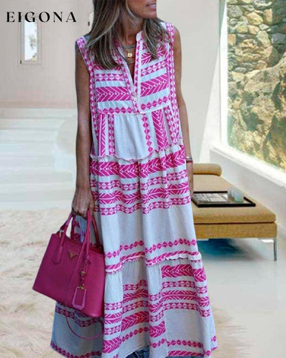 Geometric print v-neck sleeveless maxi dress 23BF Casual Dresses Clothes Dresses Summer