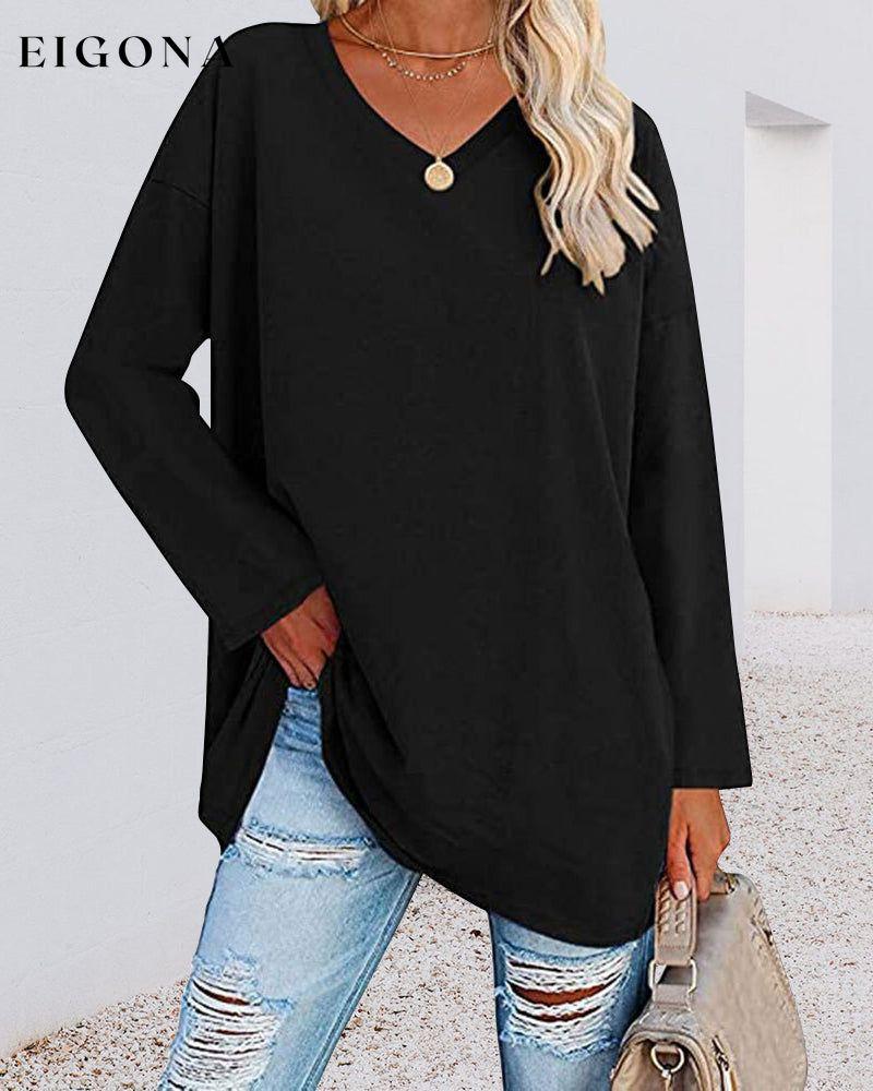 Plain v-neck long-sleeved women's t-shirt Black 2022 F/W 23BF clothes Short Sleeve Tops Spring T-shirts Tops/Blouses