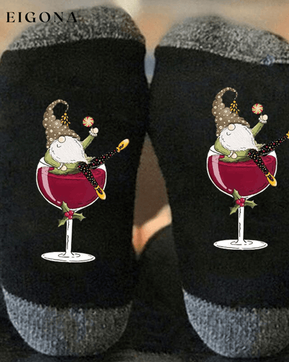 🧦Christmas gnome wine glass unisex crew socks🧦 23BF ACCESSORIES Christmas Clothes