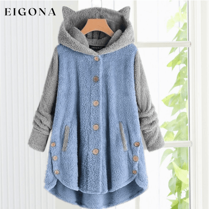 Cat Ears Hooded Coat Blue cardigan cardigans clothes Plus Size tops