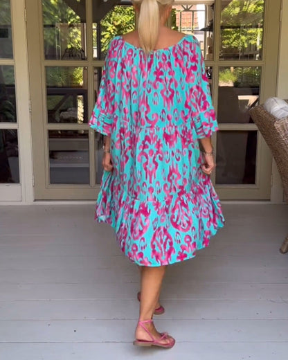 Bell sleeve loose printed dress