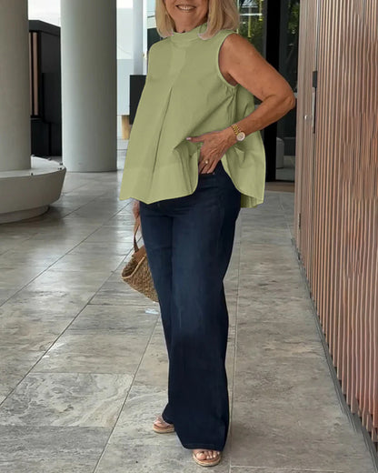 Sleeveless Solid Color Simple Blouse