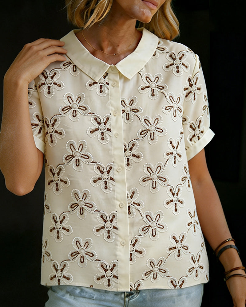 Peter Pan Collar Print Shirt