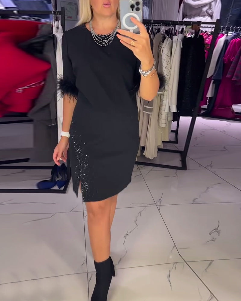 Casual Round Neck Slit Personality Design Dress 2024 f/w casual dresses