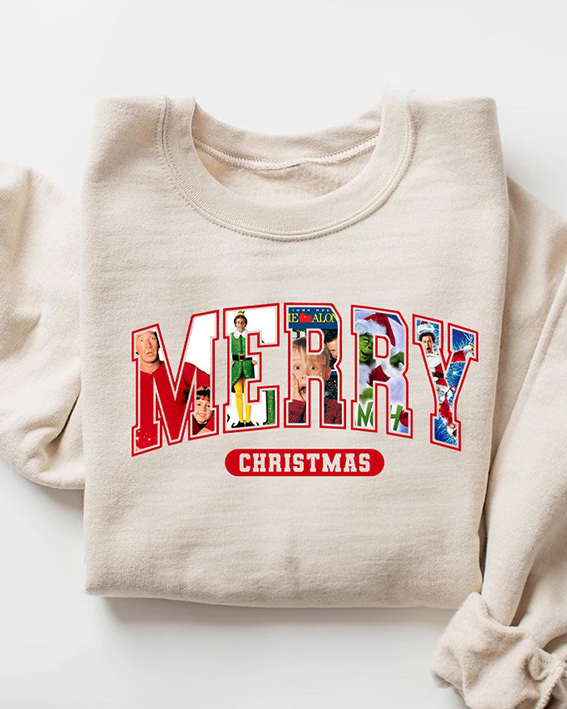 Women's Merry Christmas 90s Movies Crewneck Sweatshirt 2024 f/w christmas hoodies & sweatshirts women's christmas