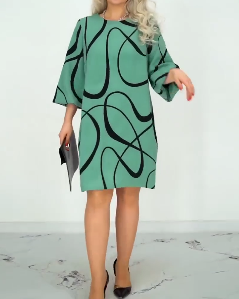 Printed Round Neck Fashionable Design Dress