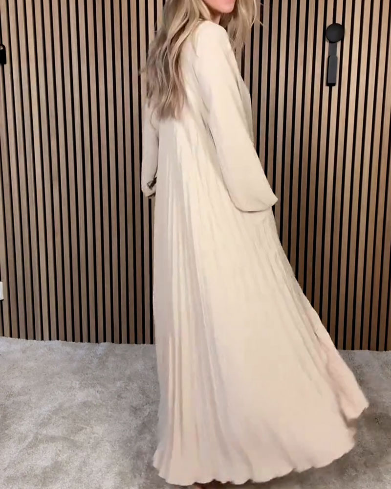 Elegant Puff Sleeve Pleated Dress