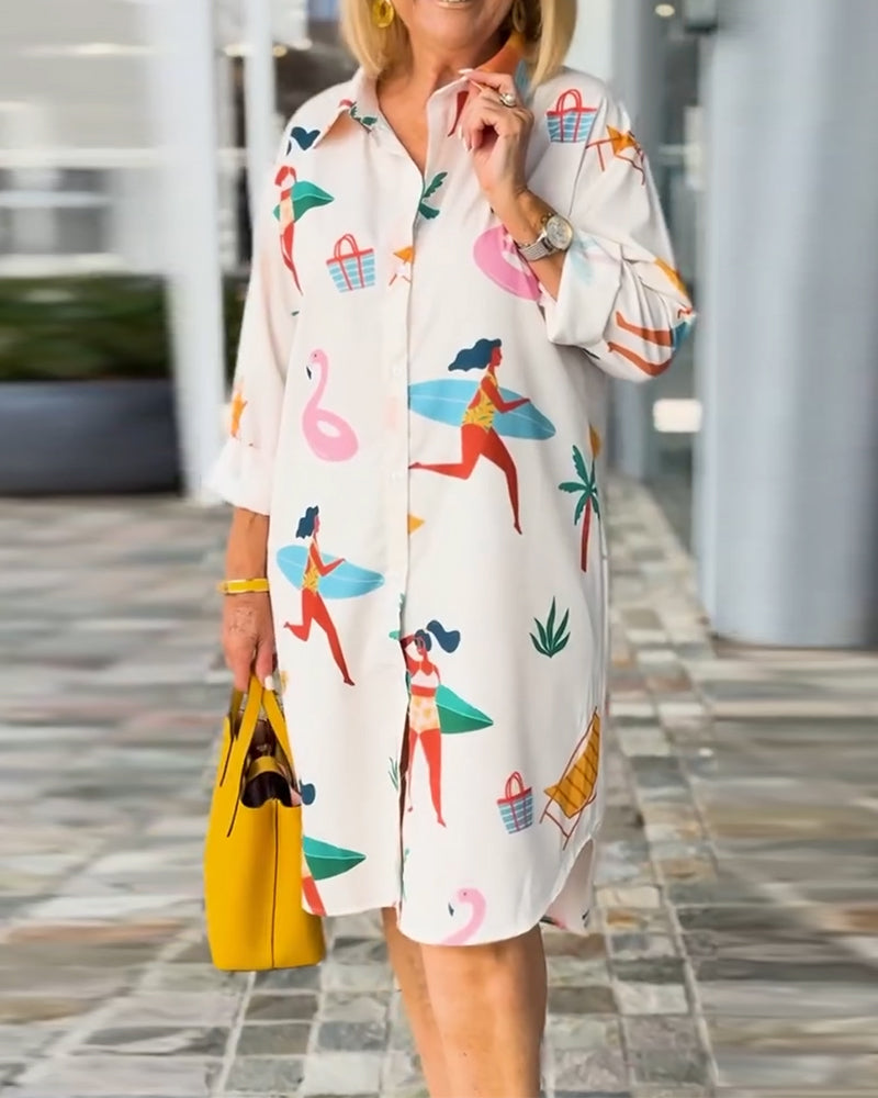 Lapel Graphic Print Dress
