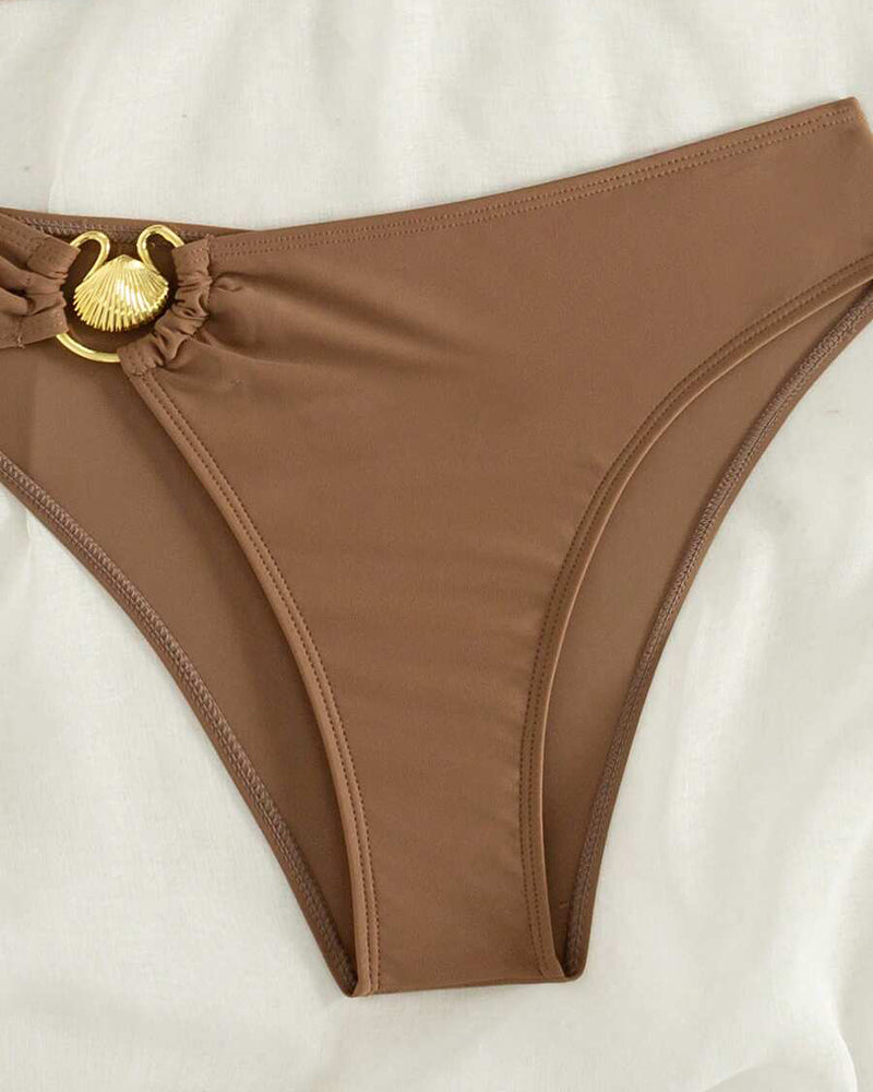 Sexy Solid Color Metal Button Bikini