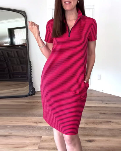 V-Neck Casual Striped Dress