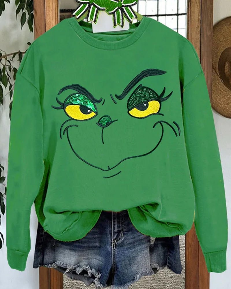 Grinch print round neck long sleeves casual sweatshirt 2024 f/w christmas spring sweatshirts