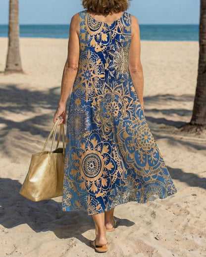 Mandala Print Sleeveless Casual Dress