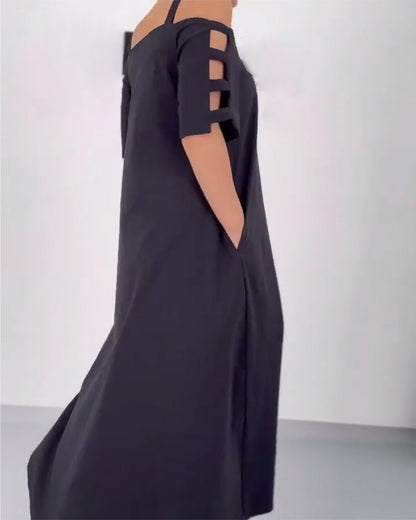 Off-Shoulder Contrast Print Loose Dress