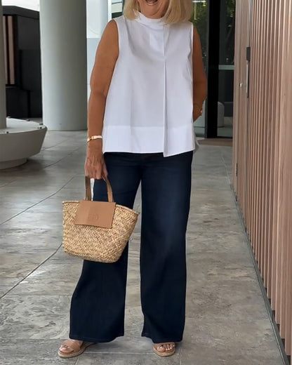 Sleeveless Solid Color Simple Blouse