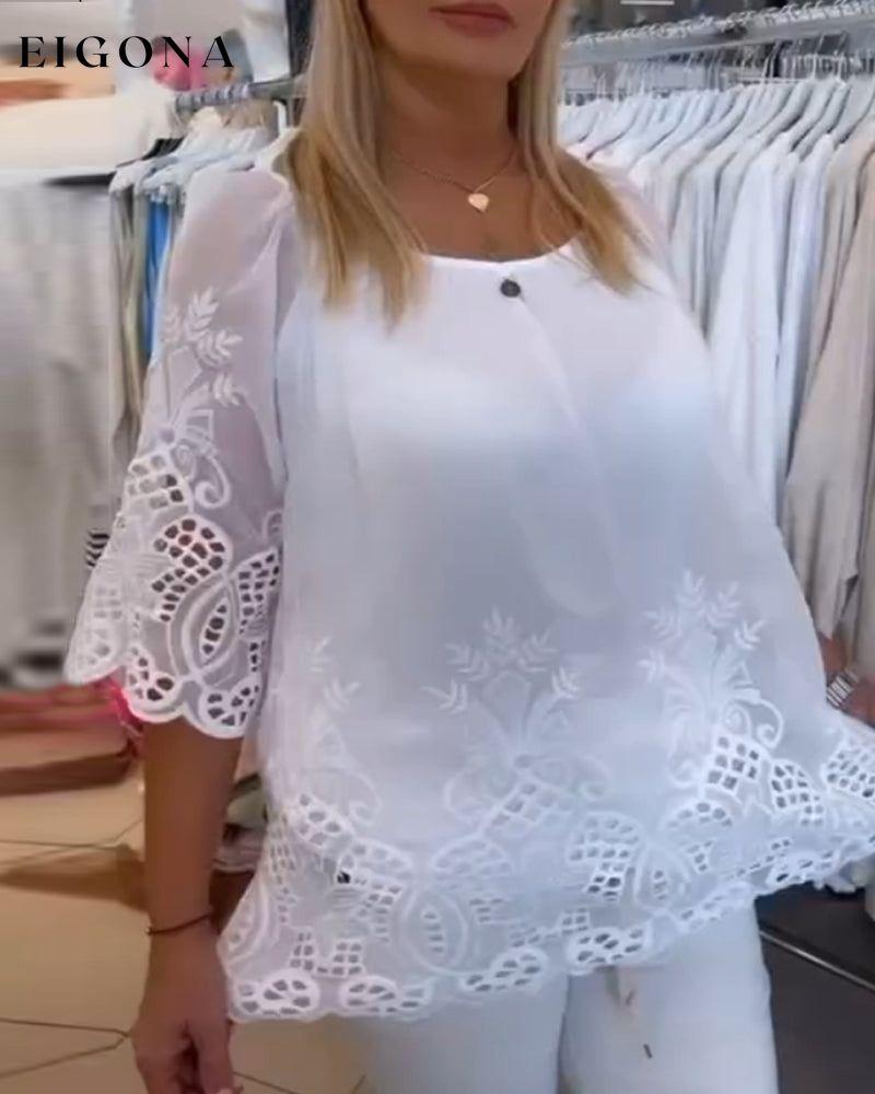 Round neck loose lace three-quarter sleeve blouse blouses & shirts spring summer