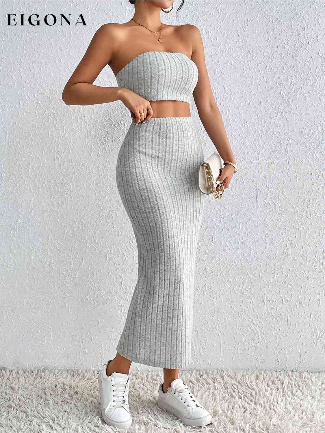 Ribbed Tube Top & Midi Skirt Set clothes HS Ship From Overseas