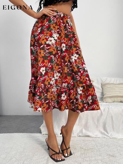 Printed Ruffle Hem Midi Skirt bottoms clothes midi skirts Ship From Overseas skirt skirts Women's Bottoms Y@X@N@H