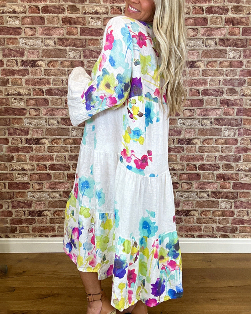 Colorful floral print bell sleeve casual dress 202466 casual dresses spring summer