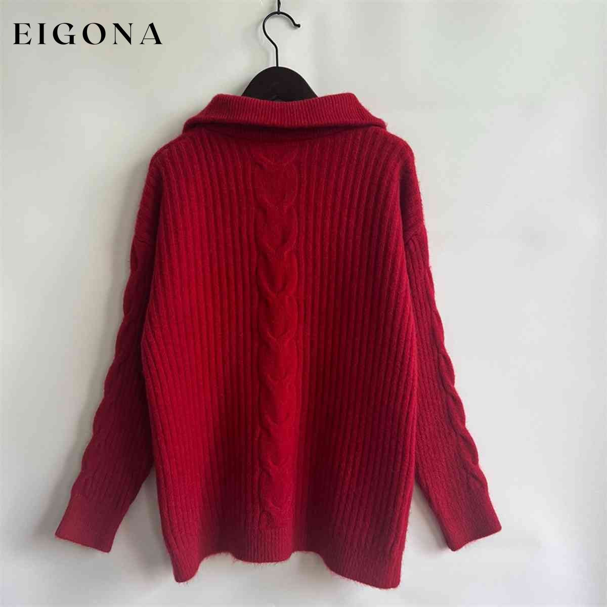 Ribbed Half Zip Long Sleeve Sweater clothes S.X Ship From Overseas