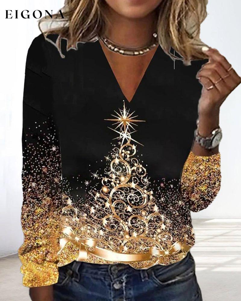 V-neck Christmas pattern T-shirt 2023 f/w 23BF christmas Clothes t-shirts